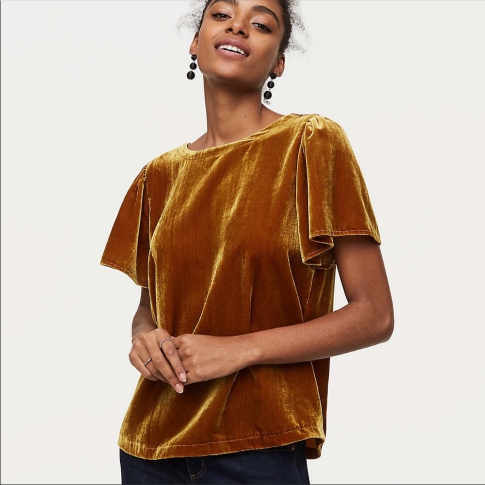 NWT LOFT Mustard Velvet Tie Back Top